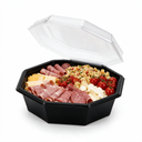 Boîte Octaview noire ouverte, garnie d'un plateau de charcuterie et fromage