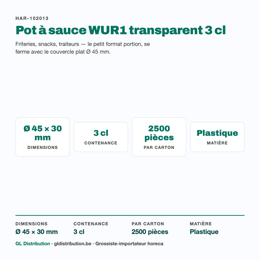Pot à sauce WUR1 Ø 45 mm : dimensions, colisage et usage en un coup d'œil