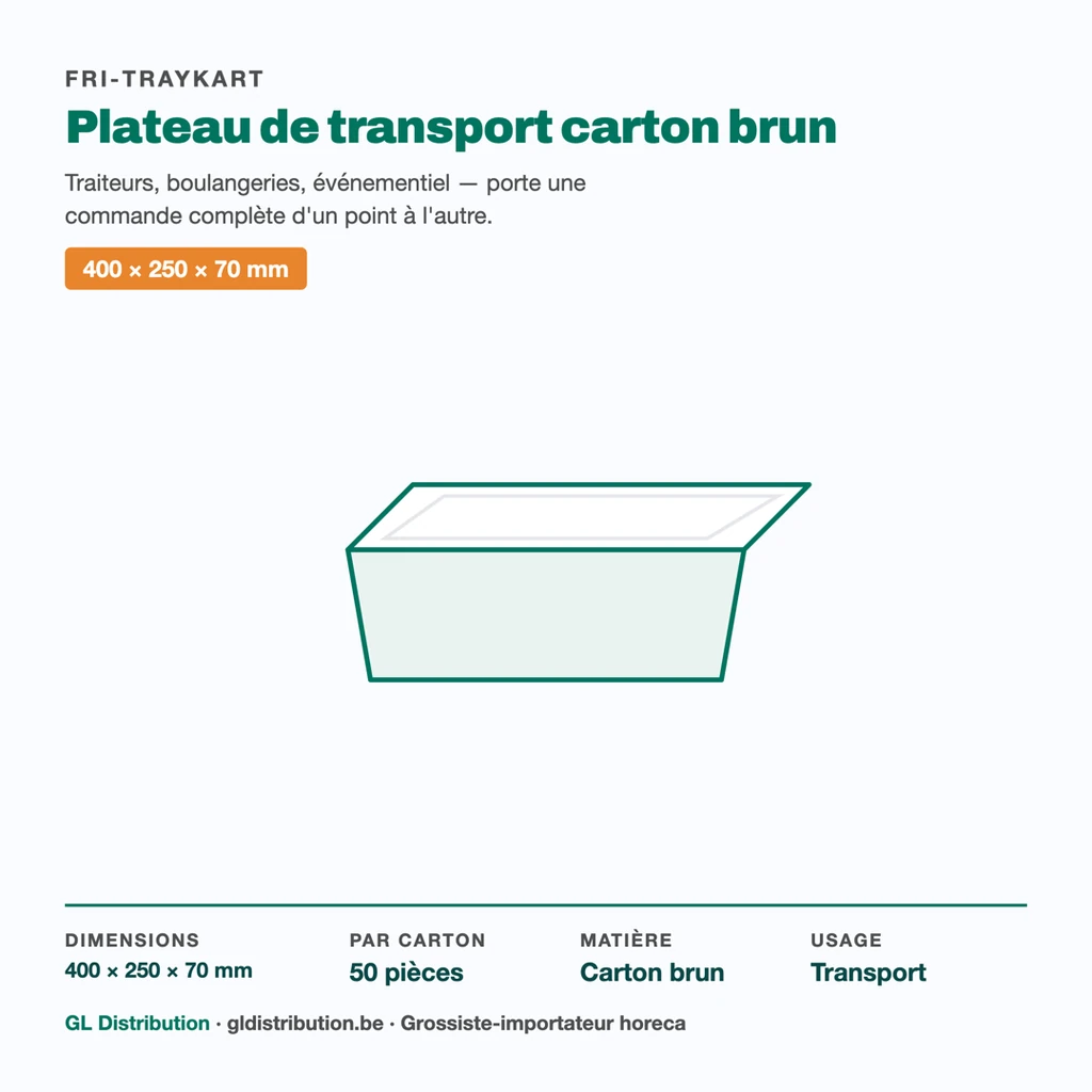 Plateau de transport carton brun : dimensions, colisage et usage traiteur