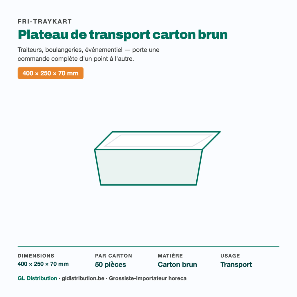 Plateau de transport carton brun : dimensions, colisage et usage traiteur