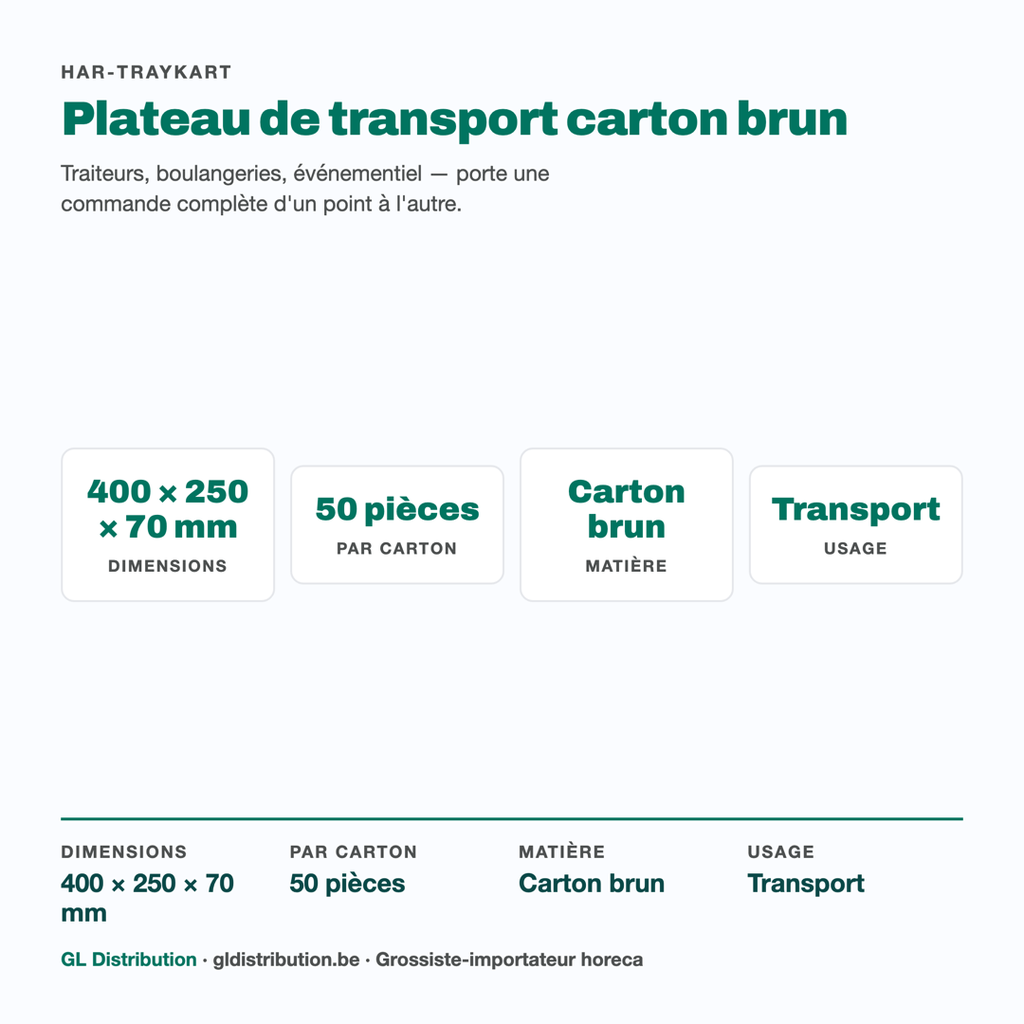 Plateau de transport carton brun : dimensions, colisage et usage traiteur