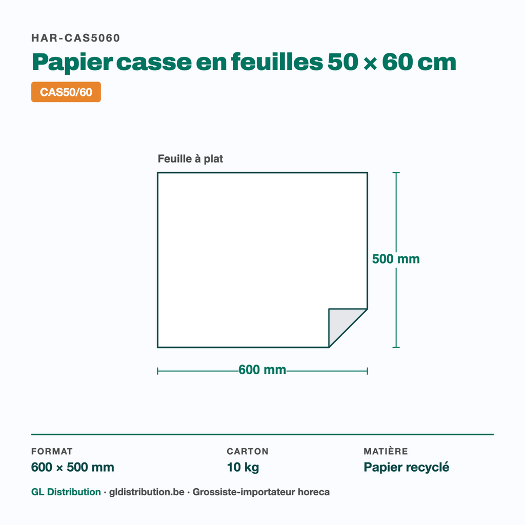 Dimensions du papier casse en feuilles : 50 × 60 cm — carton de 10 kg
