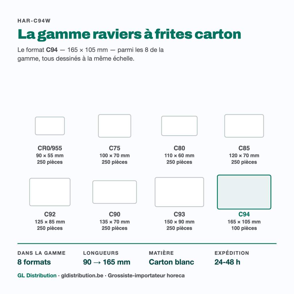 Ravier à frites C94, le plus grand des 8 formats de la gamme carton