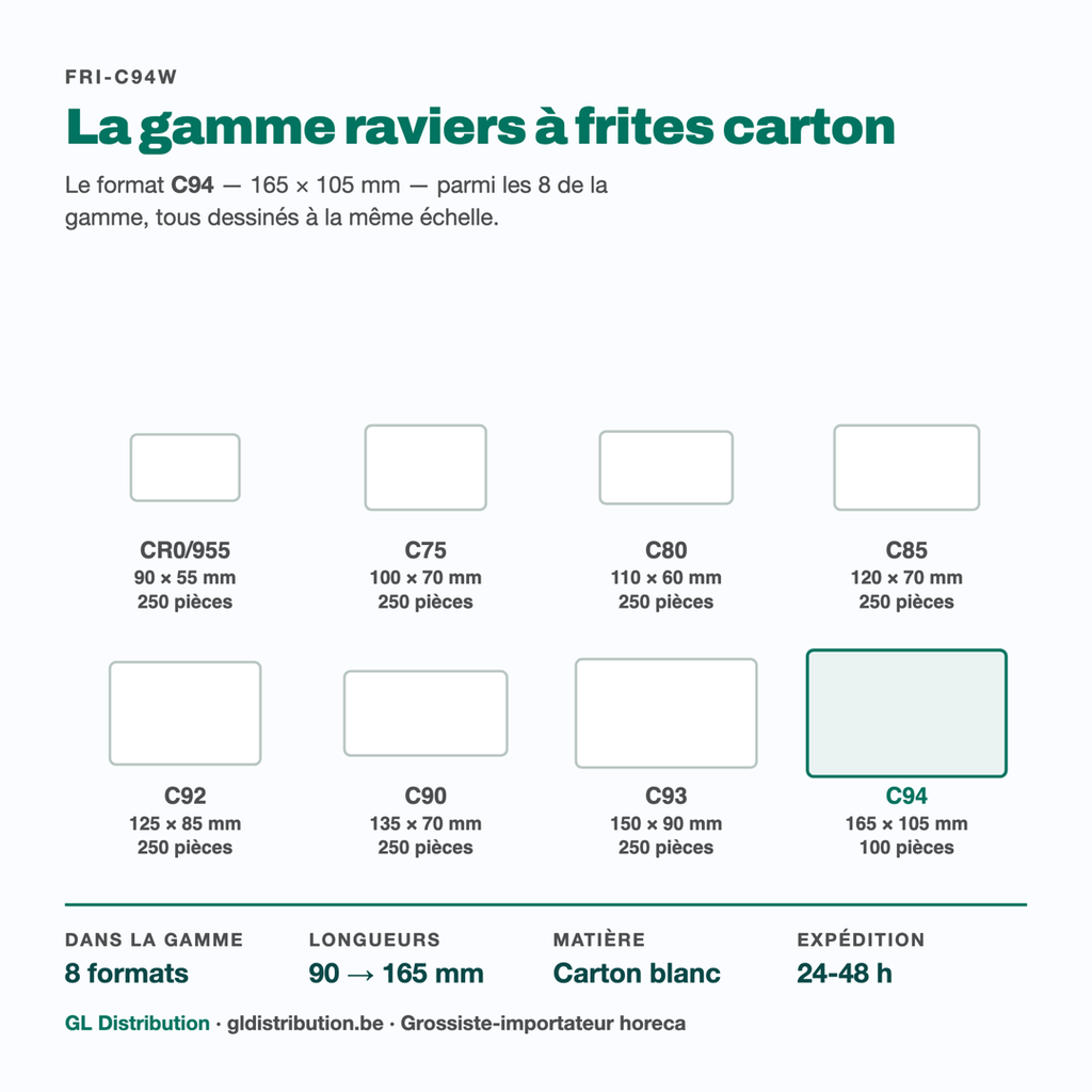 Ravier à frites C94, le plus grand des 8 formats de la gamme carton