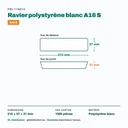 Dimensions du ravier polystyrène A16 S : 215 × 57 × 31 mm — 1000 pièces
