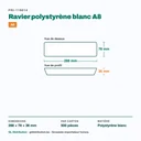 Dimensions du ravier polystyrène A8 : 288 × 78 × 36 mm — 500 pièces par carton