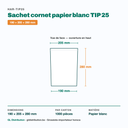 Dimensions du sachet cornet papier TIP 25 : 190 × 205 × 280 mm — 1000 pièces
