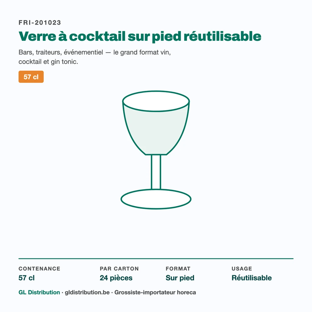 Verre à cocktail réutilisable 57 cl : contenance, colisage et usage bar