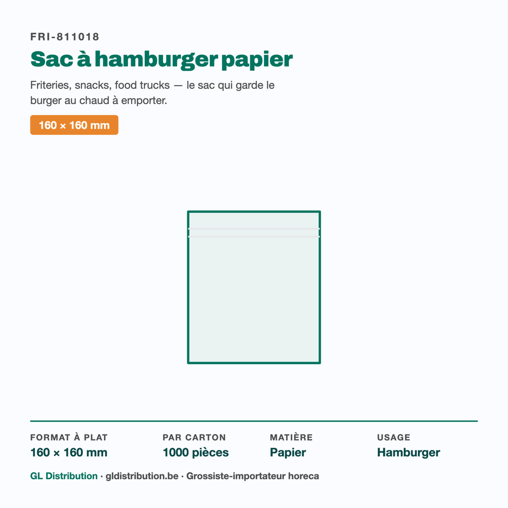 Sac à hamburger papier 160 × 160 mm : format, colisage et usage friterie