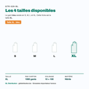Tailles disponibles du gant nitrile bleu F&G : S, M, L, XL — cette fiche est la taille XL