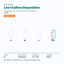 Tailles disponibles du gant nitrile bleu F&G : S, M, L, XL — cette fiche est la taille XL