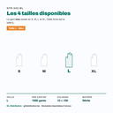 Tailles disponibles du gant nitrile bleu F&G : S, M, L, XL — cette fiche est la taille L