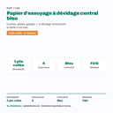 Papier d'essuyage dévidage central bleu 3 plis collés — 6 rouleaux, spécifications
