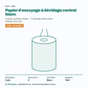 Papier d'essuyage dévidage central blanc 2 plis — 6 rouleaux, spécifications