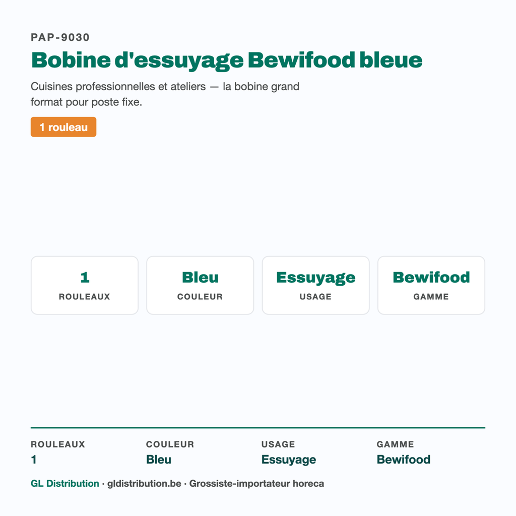 Bobine d'essuyage Bewifood bleue : 1 rouleau grand format pour poste fixe