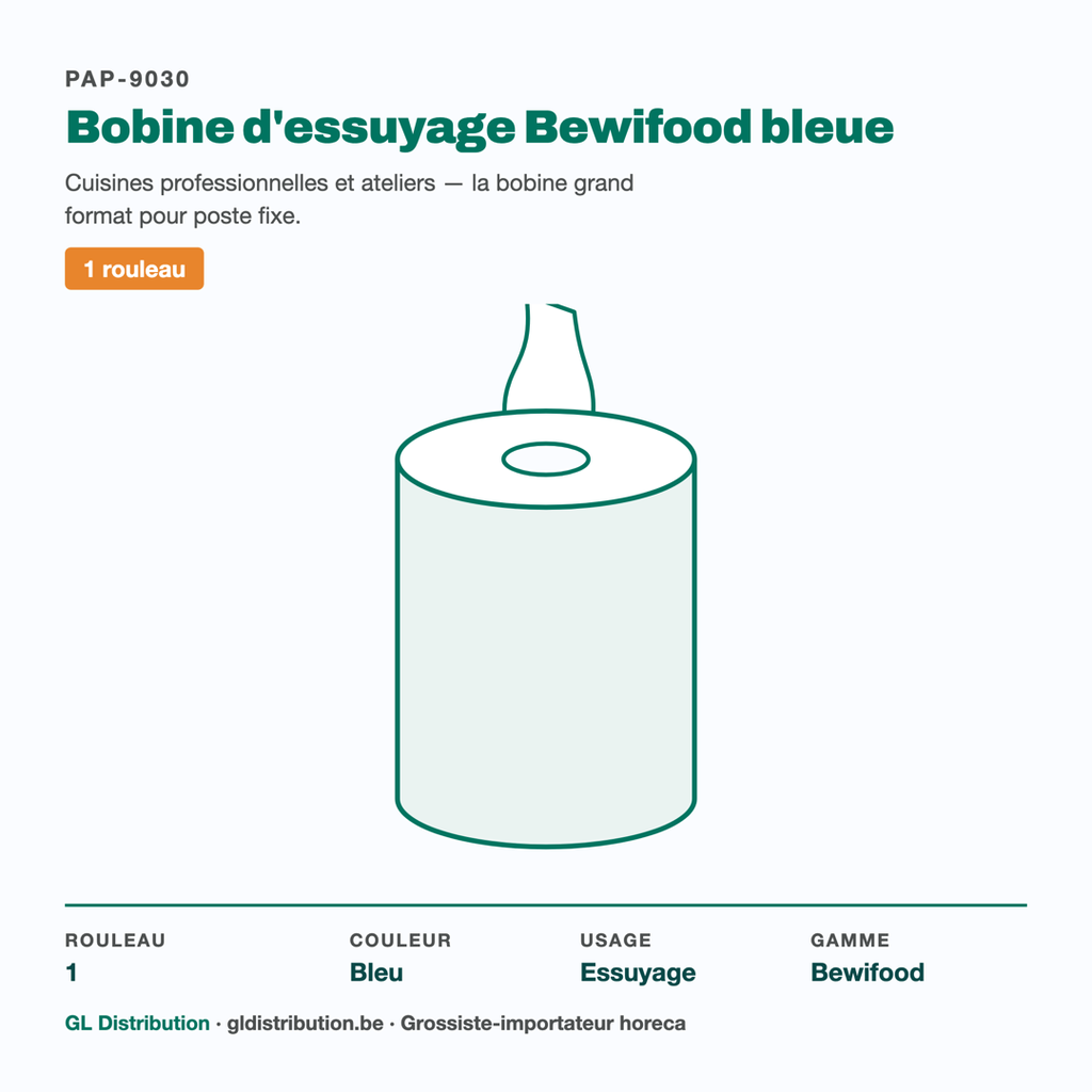 Bobine d'essuyage Bewifood bleue : 1 rouleau grand format pour poste fixe