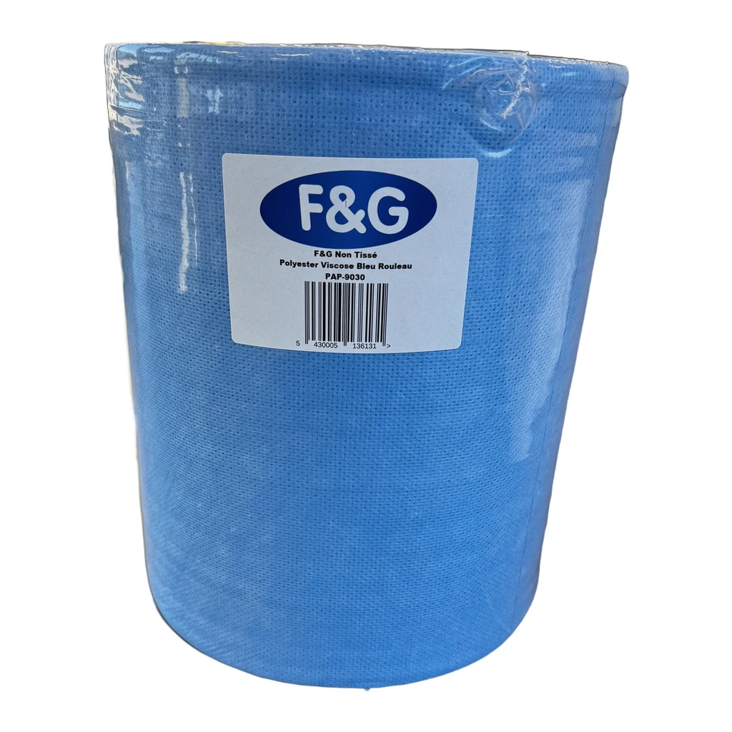 Emballage F&G de la bobine d'essuyage non tissée bleue, film et étiquette de la marque propre