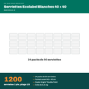 Colisage des serviettes Ecolabel blanches 40 × 40 cm : carton de 1200 pièces en 24 packs de 50