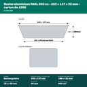 Cotes du ravier aluminium R45L 940 cc : 202 × 137 mm à l'ouverture, 161 × 96 mm au fond, 50 mm de haut