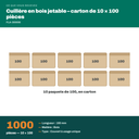 Colisage du cuillère en bois jetable : carton de 1000 pièces, 10 × 100 paquets