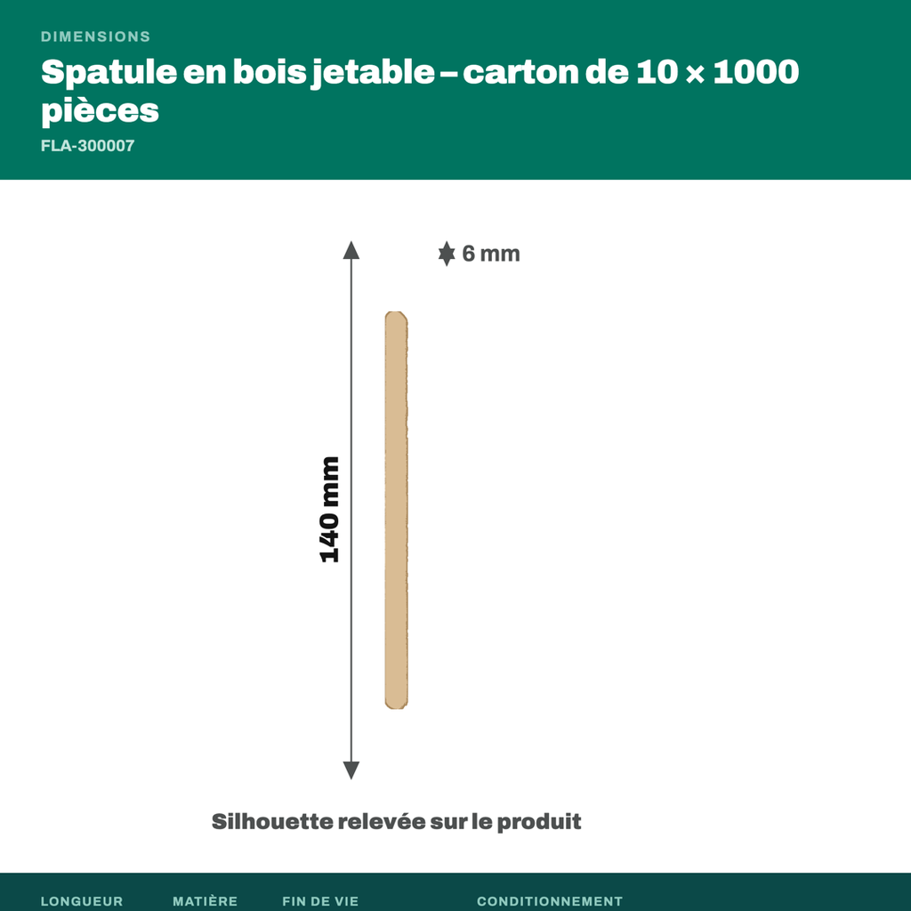 Dimensions du spatule en bois jetable : 140 mm de long