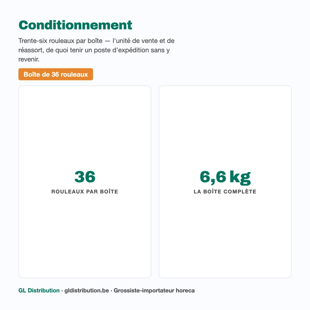 Conditionnement du ruban adhésif d'emballage : boîte de 36 rouleaux, 6,6 kg l'unité de vente
