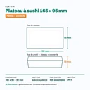 Dimensions du plateau à sushi 165 × 95 mm, hauteur 50 mm avec couvercle — 400 ensembles par carton