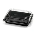 Plateau à sushi 169 × 119 mm fermé par son couvercle transparent, vendu en set complet