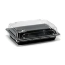 Plateau à sushi 190 × 133 mm fermé par son couvercle transparent, vendu en set complet