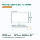 Dimensions du plateau à sushi 247 × 156 mm, hauteur 50 mm avec couvercle — 400 ensembles par carton