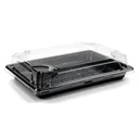Plateau à sushi 247 × 156 mm fermé par son couvercle transparent, vendu en set complet