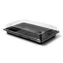 Plateau à sushi 261 × 190 mm fermé par son couvercle transparent, vendu en set complet