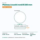 Dimensions du plateau à sushi rond Ø 280 mm, hauteur 50 mm avec couvercle — 120 ensembles par carton