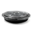 Plateau à sushi rond Ø 280 mm fermé par son couvercle transparent, vendu en set complet