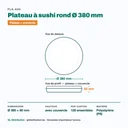 Dimensions du plateau à sushi rond Ø 380 mm, hauteur 60 mm avec couvercle — 120 ensembles par carton