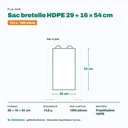 Dimensions du sac bretelle HDPE 29 + 16 × 54 cm — épaisseur 14,8 µ, 1000 pièces par carton