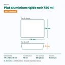 Dimensions du plat aluminium 780 ml : 178 × 136 × 45 mm — 600 pièces par carton