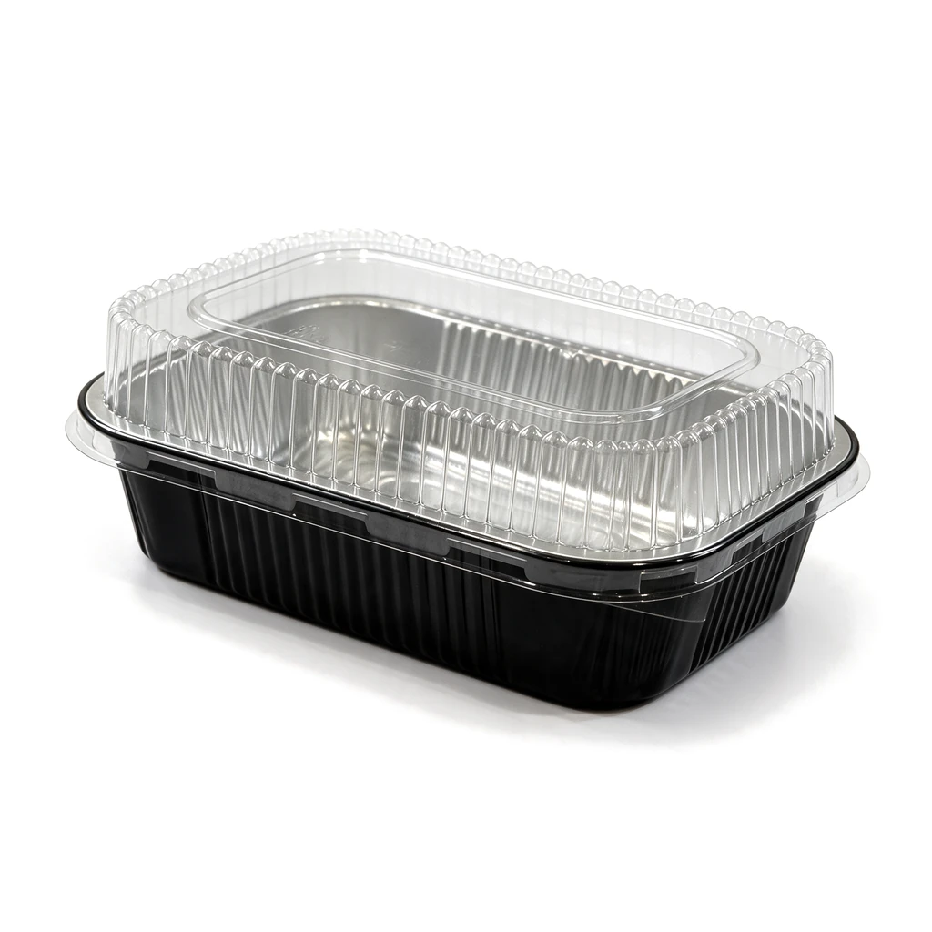 Plat aluminium 780 ml fermé par son couvercle transparent, prêt pour la livraison