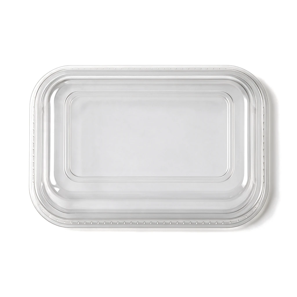 Couvercle transparent pour plat 780 ml vu de dessus, collerette crantée
