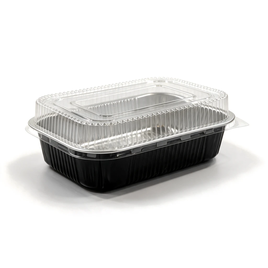 Plat aluminium 1 000 ml fermé par son couvercle transparent, prêt pour la livraison