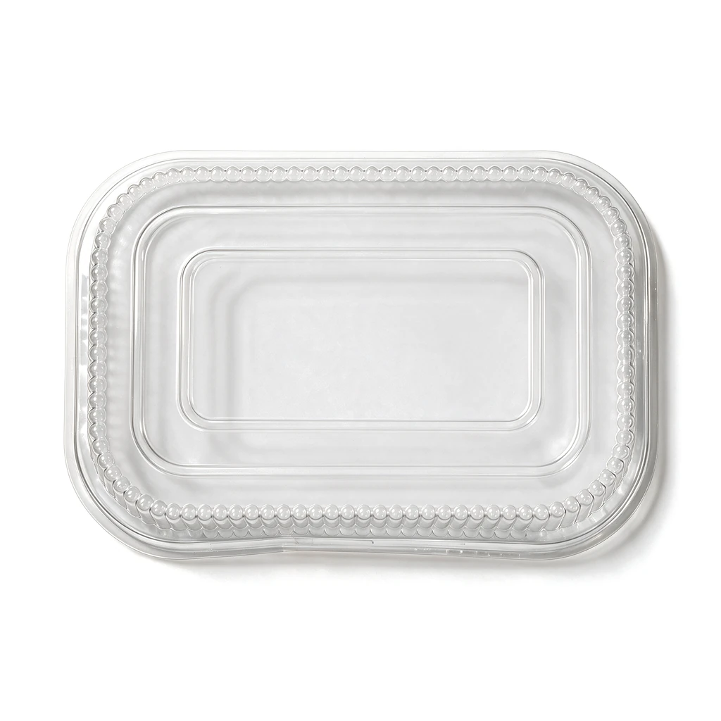 Couvercle transparent pour plat 1 000 ml vu de dessus, collerette crantée