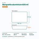 Dimensions de la barquette aluminium 825 ml : 201 × 137 × 45 mm — 1000 pièces par carton