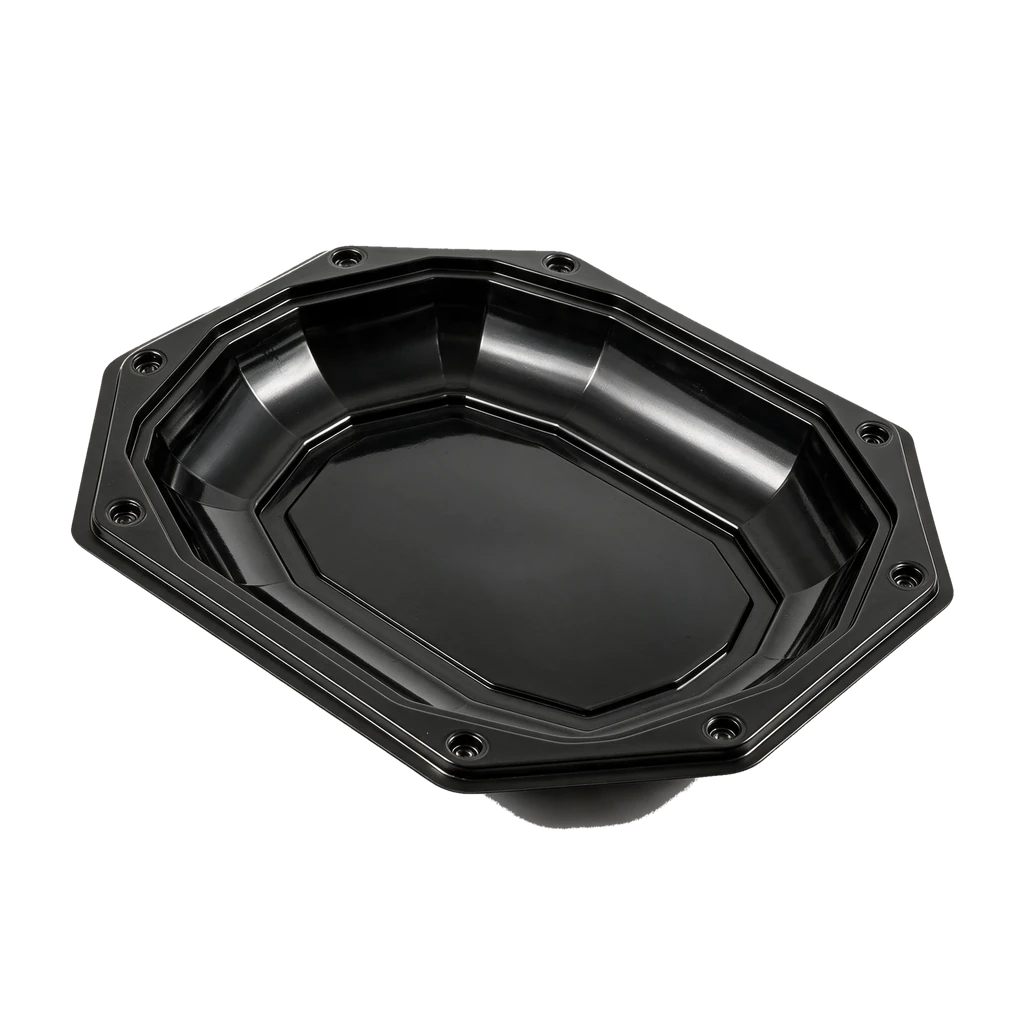 Plateau traiteur octogonal noir 35 cm sans son couvercle, vu de dessus
