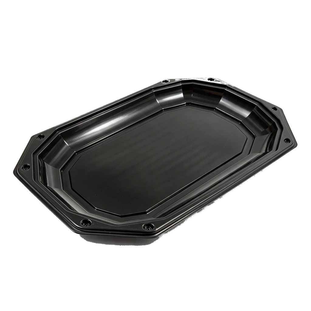 Plateau traiteur octogonal noir 45 cm sans son couvercle, vu de dessus