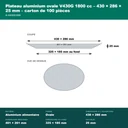 Cotes du plateau aluminium ovale 1800 cc : 430 × 286 mm à l'ouverture, 325 × 185 mm au fond, 25 mm de haut