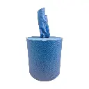 Rouleau de papier d'essuyage bleu à dévidage central, feuille amorcée