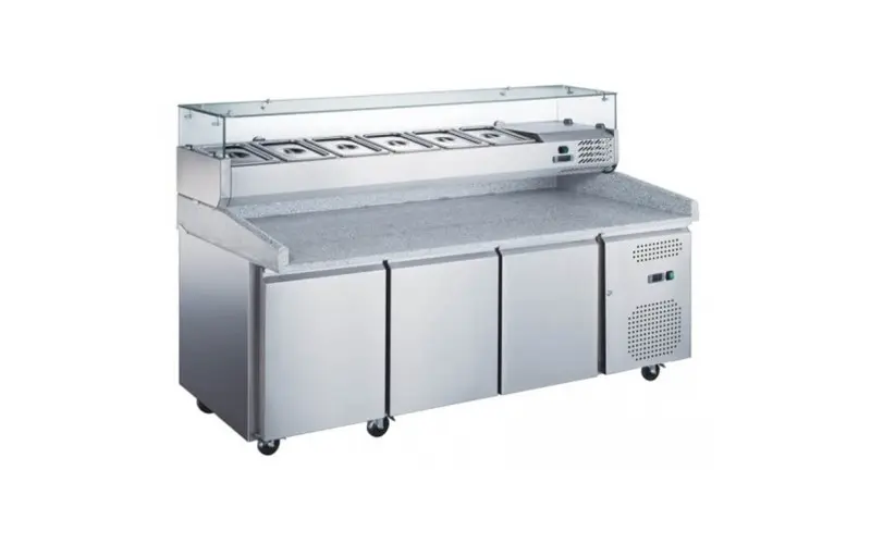 Table refrigeree inox a pizza 3 portes – bain-marie GN