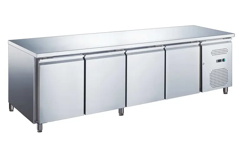 Stainless steel refrigerated counter, 4 doors – 0/+8°C – GN 1/1