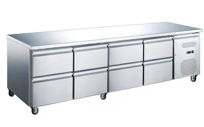 Gekoelde tafel inox positief 8 laden