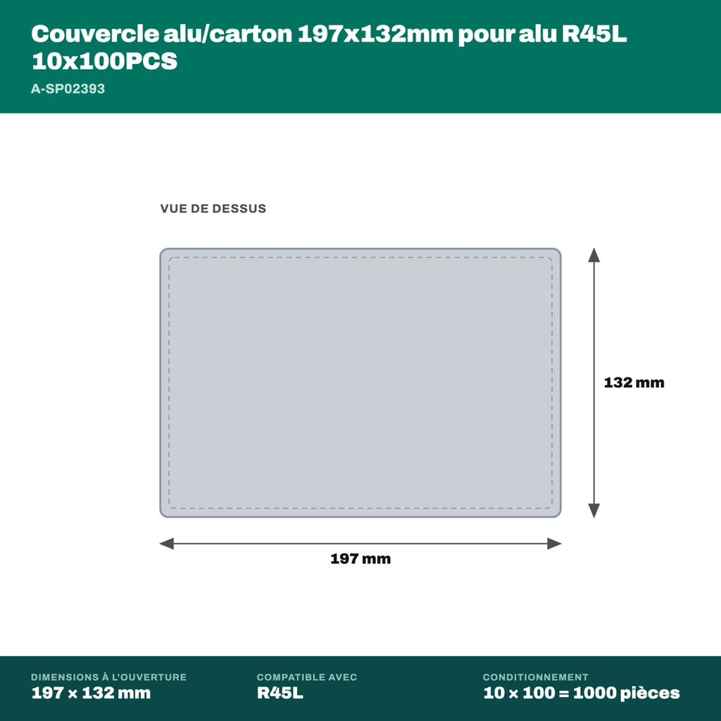 Couvercle alu/carton 197x132mm pour alu R45L 10x100PCS